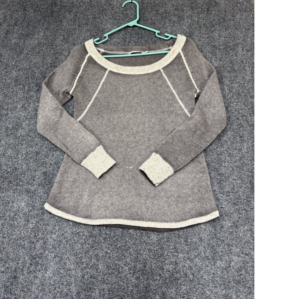 Raffi Cashmere Sweater Womens M Gray Acid Wash Scoop Neck Raglan Knit Top